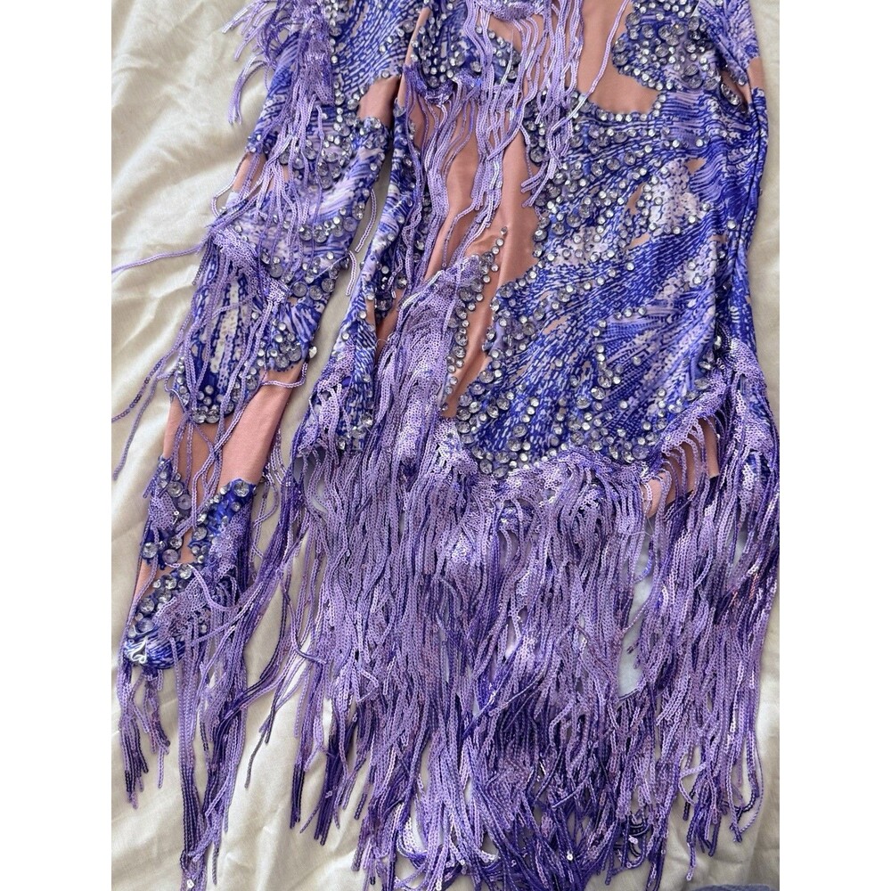 Single-Sleeve Tassel Fashion High-Cut Jumpsuit Latin Dance Performance Clothing - Picture 8 of 8